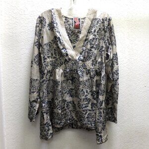 Johnny Was 100% Silk Floral Boho Blouse Top Size S